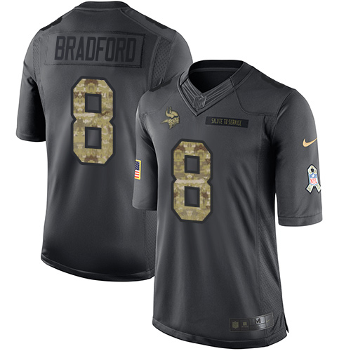 Youth Limited Sam Bradford Nike Jersey Black - #8 2016 Salute to Service NFL Minnesota Vikings